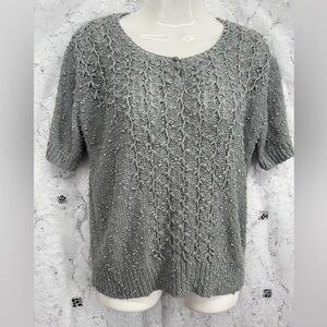LeRoy Knitwear Gray Textured Short Sleeve Sweater Top Women’s No Size